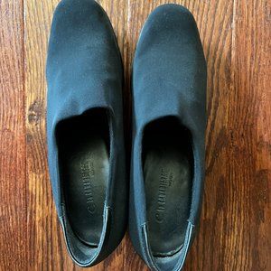 La Canadienne black wedge stretch fabric slip on loafers